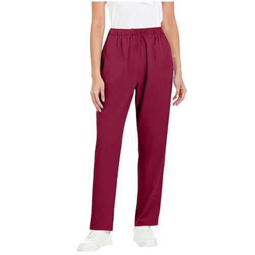 Image of Scrubs Pants for Women Plus Size Stretch Waisted Workwear Pants Medical Uniform Comfy Straight Leg Barrel with Pocket