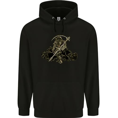 Image of 3TEES The Grim Reaper With His Sickle Mens 80% Cotton Hoodie Black