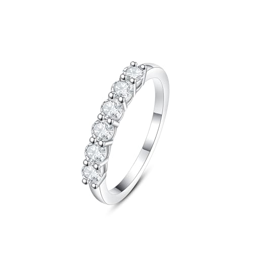 IMOLOE Lab Grown Diamond Wedding Bands for Women,0.66 Carat Ring 6 Stones Eternity Rings for Women in 18K White Gold Plated Sterling Silver Size 7