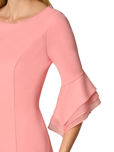 Image of Adrianna Papell Stretch Knit Crepe Sheath Dress with Tiered Organza Bell Sleeve