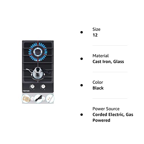 12 Inches Gas Stove High Gas Cooktop Gas Hob Stove Top 2 Burners Gas Range Double Burner Gas Stoves Kitchen Slope Edge Tempered Glass Lpg/Ng Dual Fuel Electric Stove Top Thermocouple Protection #TOP6