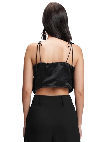 Image of Tokyo Talkies Women's Shoulder Straps Sleeveless Crop Top | Front Bow Detail | Playful & Chic | Perfect for Casual & Day Outings | Tops for Woman | Women Tops | Women Crop Top