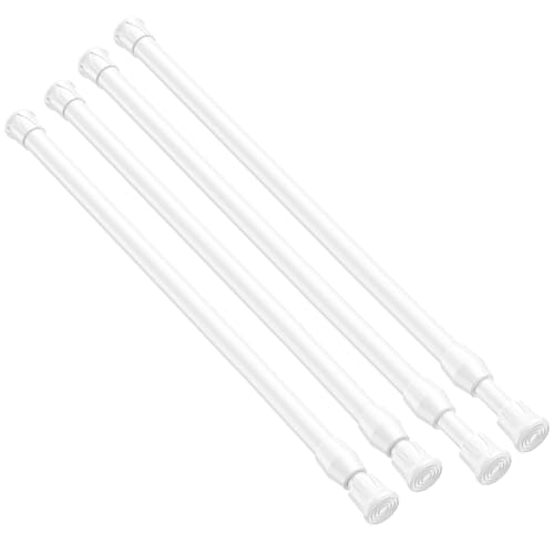 Image of 4 Pack Spring Tension Curtain Rod 17 to 28 Inch, DIY Small Curtain Rods No Drill for Window Cupboard Closet Kitchen Cabinets, White