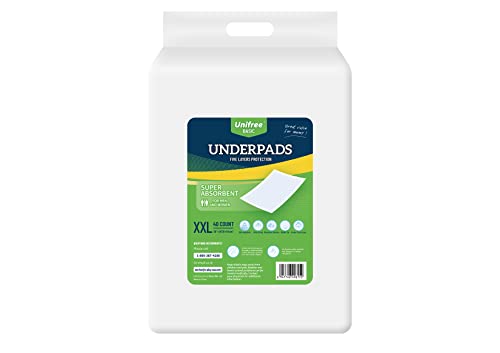 Unifree Disposable Underpads, Bed Pads, Incontinence Pad, Super Absorbent, 40 Count, Blue (XXL 36×36 Inch) Unifree Disposable Underpads, Bed Pads, Incontinence Pad, Super Absorbent, 40 Count, Blue (XXL 36×36 Inch)