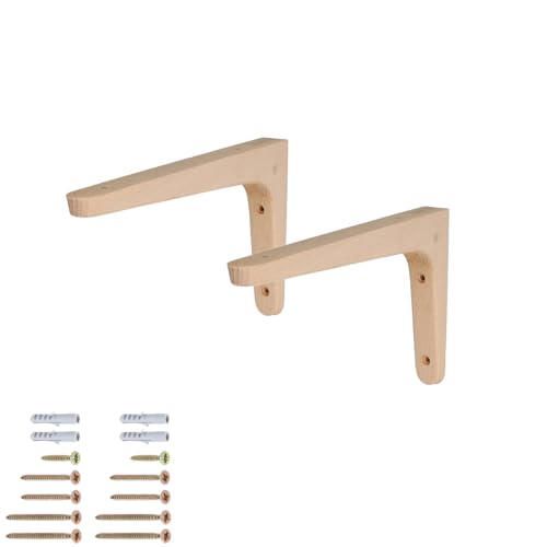 MS Beschläge Holzkonsole einzeln oder Paar Regalhalter Buche Regalbodenhalter Regalwinkel für Wandmontage Holzwinkel inkl. Befestigungsset Regalstütze Wandregalhalter (200mm x 125mm, 2, Anzahl)