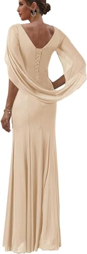 Mermaid Mother of The Bride Dresses for Women Chiffon Long Wedding Guest Formal Dress with Cape2