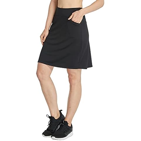 Westkun Modest Knee Length Skorts for Women 20" Golf Sports Skirts Work Running Active Athletic Long Casual Skirt with Pockets Shorts Underneath Workout Hockey Skort(Black,XL) Cover