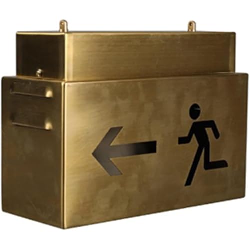 Señal de salida LED de metal, luces de salida de emergencia con flecha de dirección, caja de luz de acero inoxidable de estilo industrial retro para oficina, almacén y seguridad escolar