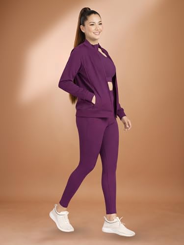 Image of Women 3 Piece Gym Workout Set | Sports Bra, Zip-Up Jacket & High Waist Leggings | Stretchable Yoga Activewear Co-Ord Set for Women | Fitness Gym Tracksuit