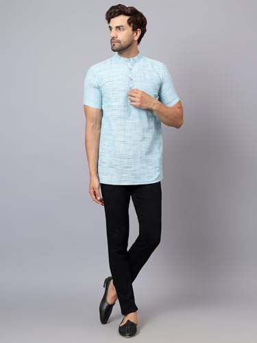 Image of LATEST CHIKAN Men's Cotton Regular Casual Strped Short Kurta Half Sleeves - (SK-LJ.DS.AS)