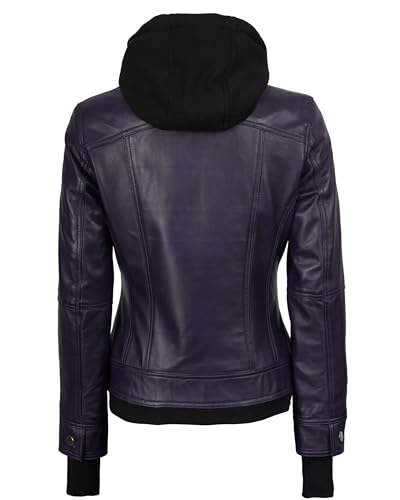 Image of Womens Leather Jacket with Detachable Hood - Real Lambskin Bomber Jacket Thumbholes Women