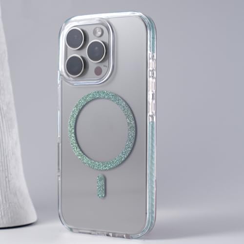 Coque iPhone 14 Pro Max paillettes silicone souple magnétique transparente verte