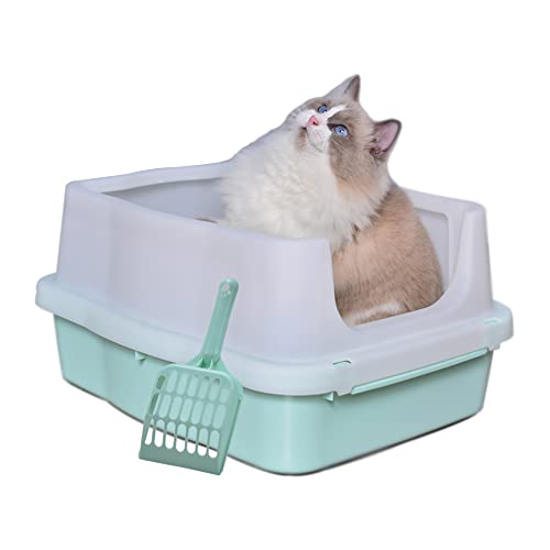 NeoStyle Semi-enclosed Cat Litter Box With Round Edges Large Anti-splash Box With Cat Litter Shovel Cat Sandbox Cat Toilet (Green(High-Sided))