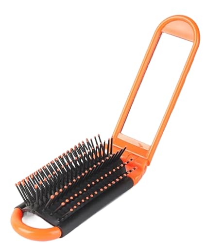 Eculcki ヘアコーム ミラーコンパクトポケットサイズの髪の櫛と携帯用旅行の折りたたみ式ヘアブラシ 櫛 (Orange)