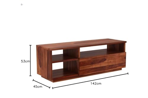 Image of Solid Wood TV Unit for Living Room 55 Inch Furniture - Wooden TV Unit with Storage Cabinet with 1 Drawr, 3 Shelves Wooden TV Cabinet for Living Room - Fits up to 55-Inch TV (Jose)