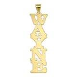 Soul Jewelry 10k Yellow Gold Personalized Vertical Name Pendant Necklace Laser Cut Block Font