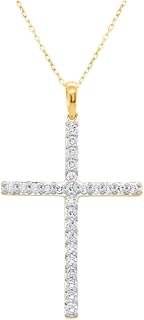IGI Certified Lab Grown Diamond Cross Necklace 1/4 CTTW TO 1 CTTW (VS2-SI1 Clarity, F-G Color) Sterling Silver or 14K Yellow Gold Plated Sterling Silver - 18 Inch Chain