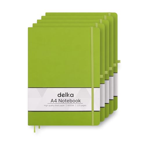 Image of delka A4 Notebook, Notebook A4 Note Book Note Pad Journal Notebook A4 Notepad, Notebook for Office School Home Business Writing & Note Taking (GREEN, Pack of 5)