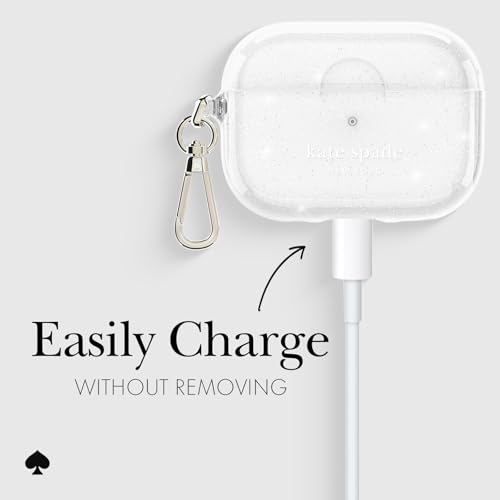 Image of kate spade new york AirPods Pro Protective Case with Keychain Ring -That Sparkle Silver, Compatible with AirPods Pro 2nd / 1st Generation