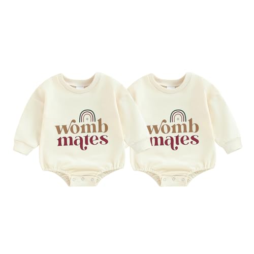 YOKJZJD Newborn Baby Girl Boy Twins Matching Outfits Womb Mates Long Sleeve Bubble Romper Bodysuit Fall Coming Home Outfit