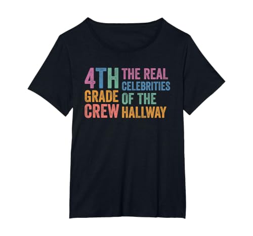 4th Fourth Grade Crew The Real Celebrities of the Hallway T-Shirt, Women's Plus, Black, 5X