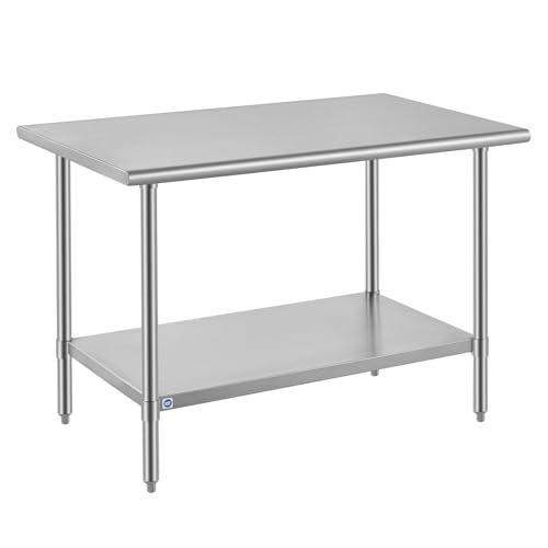 Image of ROCKPOINT All Stainless Steel Table for Perp & Work 30x48 Inch,Commercial Heavy Duty Workbench with Stainless Legs & Adjustable Undershelf, 840 lb Capacity for Restaurant,Home and Outdoor Kitchens