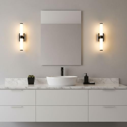 Image of 20 Inch LED Vanity Light Bar with Motion Sensor, Dual LED Source | 4 Lighting Modes (incl. Night Light) | 3000K Warm White, Dimmable, CRI 90+, 1040LM, ETL Listed (Matte Black)