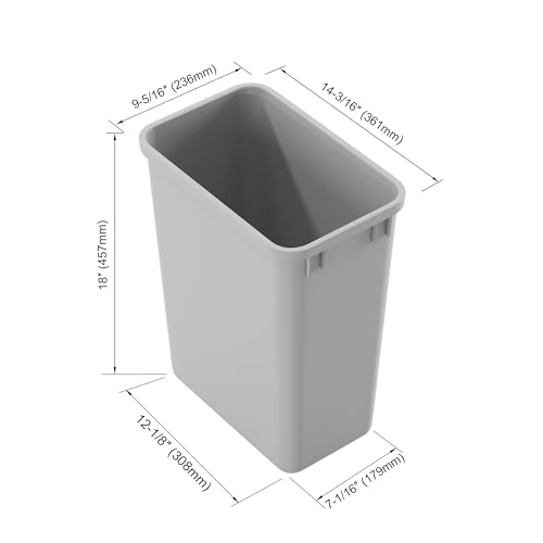 Image of Dowell 35L Wastebasket Trash Container, 37Qt /9.2Gal, Plastic, Stackable, for Kitchen /Bathroom /Office, Fits Under Sink /Desk (Grey 4000 35 04)