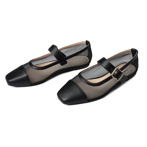 Goiphrri Ballet Flats for Women Square Toe Mary Jane Shoes Comfy Low Heel Ballerina Flats Buckle Strap Slip On Flats Dress Casual2