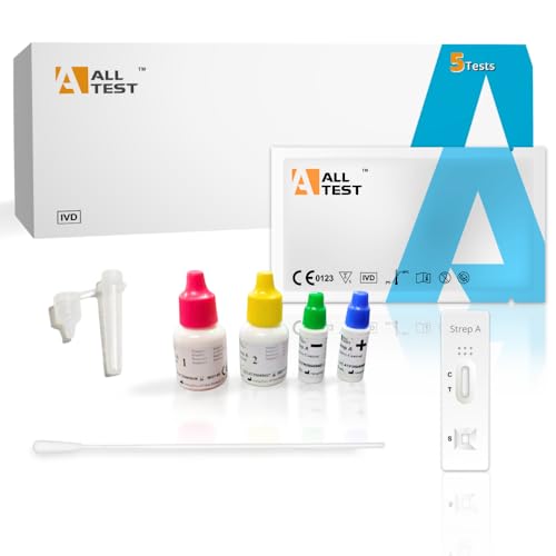 5 Alltest Test Streptokokken Schnelltest A 5 Stück Heimtest – Ergebnis in 10 Min – Streptokokken Schnelltest kit Streptokokken Test - Für Kinder & Erwachsene –