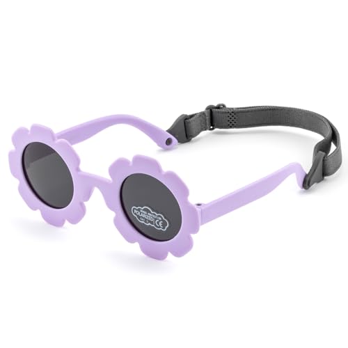 Baby Polarizrd Sunglasses with Strap Flexible Bendable Sun Flower Glasses for Newborn Infant Age 0-24 Months