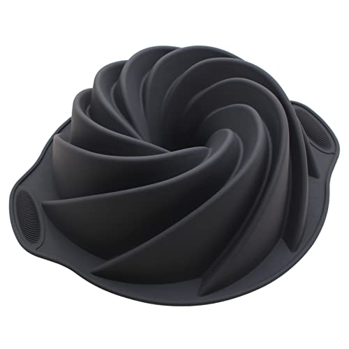 Besoabrazo 9 Inch Silicone Bundt Cake Pan, Baking With Perfect Shape, Nonstick Savarin Mold, Easy Grip Sturdy Handle, Dark Grey #TOP2