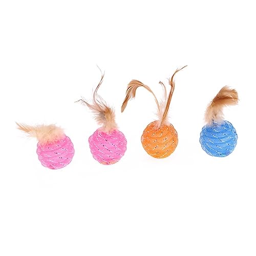 POPETPOP 4 Pack Pet Cat Toy Balls with Interactive Training Toy Bright for Cats Random Color