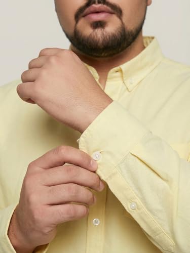 Image of Urbano Plus Men's Cotton Full Sleeve Regular Fit Solid Oxford Shirt with Button-Down Collar