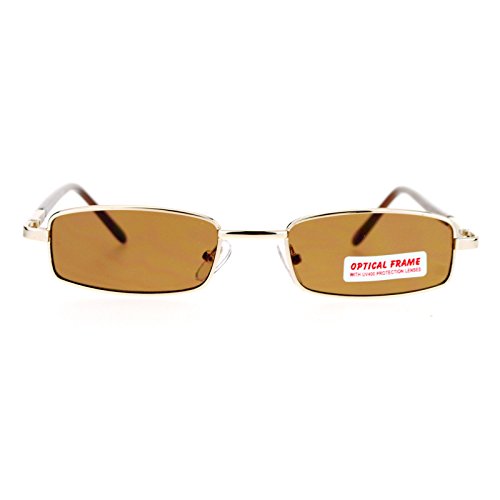 SA106 Small Mens Rectangular Metal Rim Classic Color Lens Sunglasses Gold Brown