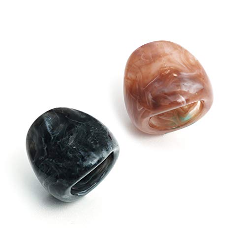 YO-HAPPY 2 Piezas de Anillo de acrílico Anillo Ancho Grueso Retro Resina apilable Kit de Anillos de ágata para Mujer Cover