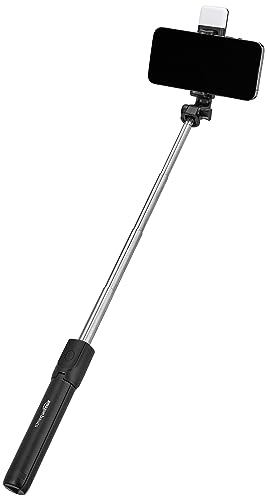 Image of Amazon Basics Extendable Bluetooth-Enabled Selfie Stick /Tripod with Wireless Remote, White Light, 2 Colour Modes, Useful for Selfies, Makeup, Vlogging and Portrait Shots