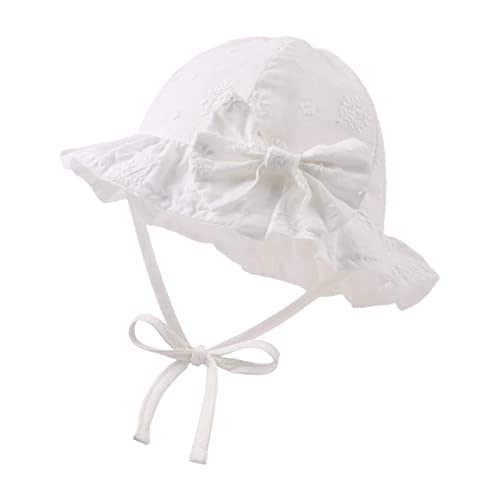 Image of JANGANNSA Bow Baby Girls Summer Hat Flower Toddler Girls Sun Hat Cotton Breathable Infant Hat