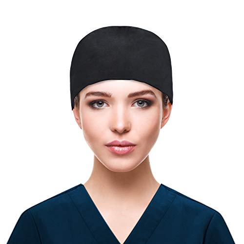 Image of QBA Adjustable Working Cap with Button, Cotton Working Hat Sweatband, Elastic Bandage Tie Back Hats for Women & Men, One Size