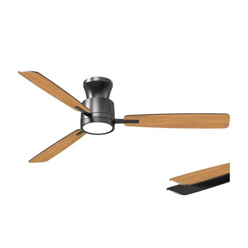 Ceiling Fans with Lights,52 Inch,Quiet Reversible Motor,Easy to Install,6 Speeds,Dimmable,Timer,Black Low Profile Ceiling Fan for Bedroom Living Room,Kitchen,Indoor/Outdoor