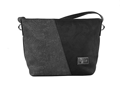 For Time, Bolso bandolera mujer con flores, Negro, 25x23x12 cm