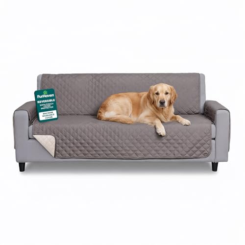 FurHaven Water-Resistant Sofa Cover for Dogs & Cats, Reversible Couch Protector with Secure Straps and Pinsonic Quilted Fabric, Machine Washable Couch Cover, Sofa Sized, Gray/Mist