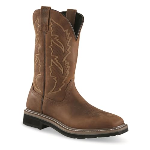 Guide Gear Men's Western Work 2.0 Pull-On Work Boots, Square Toe; Leather Uppers, Non-Slip Rubber Sole Shoes