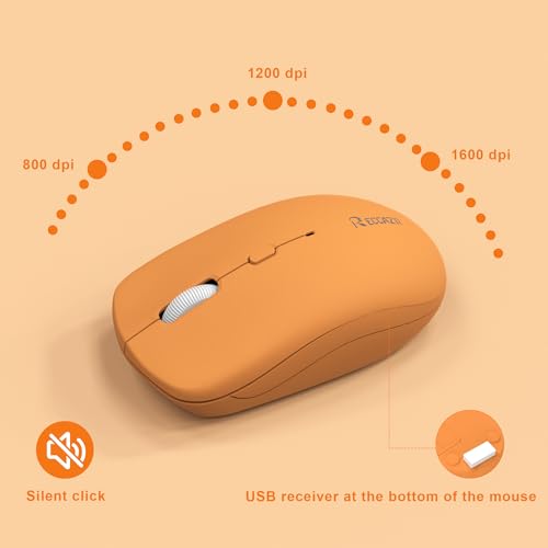Image of Wireless Keyboard and Mouse Combo, Full-Sized Wireless Keyboard and Adjustable DPI Mouse, 2.4GHz USB Receiver, Keyboard and Mouse for PC, Windows, Desktop, Laptop (Orange-B)