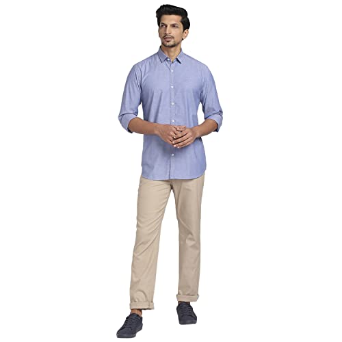 Image of Colorplus Men's Cotton Blend Solid Piece Dyed Pattern Tailored Fit Flat Front Casual Trouser