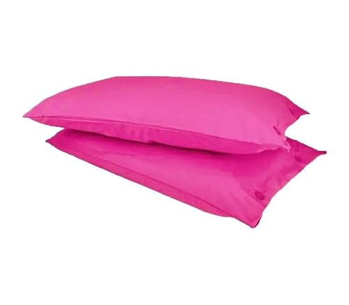 Russo Tessuti Coppia Federe Guanciali con Bottoni Cuscini Tinta Unita in Cotone 52 x 82 cm-Fuxia