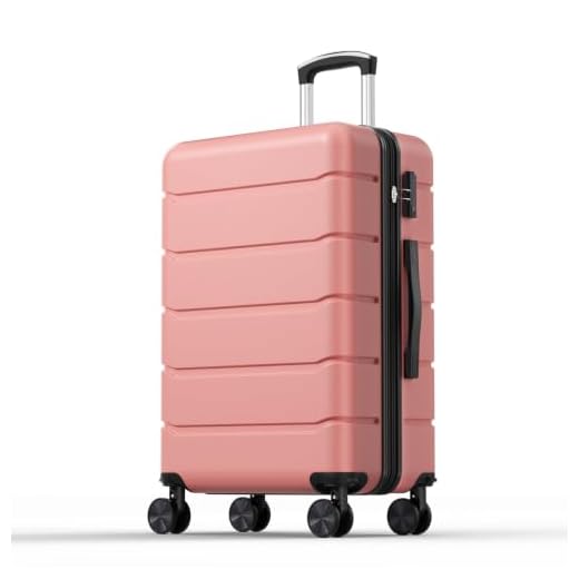 NEWBULIG 24 Inch Checked Luggage, Hard Shell Suitcase, Pink
