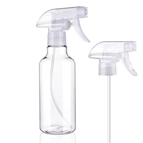 Hethyo Spray Bottles Plastic Spray Bottle for Hair Mist/Stream Heavy Duty Empty Spray Bottles for Cleaning Solutions, Plants, Cooking (12oz-Clear+nozzle)