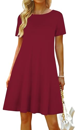 Image of Casual Summer Dresses for Women Beach Sun Dress Short Sleeve Tshirt Dress with Pockets
