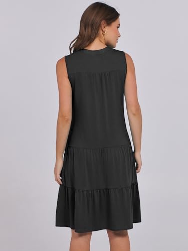 ANRABESS Womens Mini Dresses Sleeveless V Neck Tiered Swing Going Out Beach Vacation Sundress 2025 Summer Casual Outfits Black Medium - Image 4